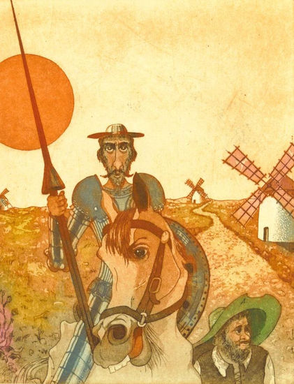 DON QUIJOTE Y SANCHO Aguafuerte