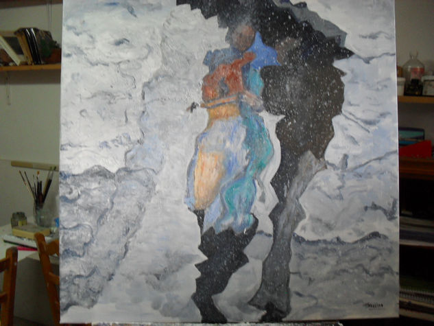 AMOR BAJO LA LLUVIA Oil Canvas Figure Painting