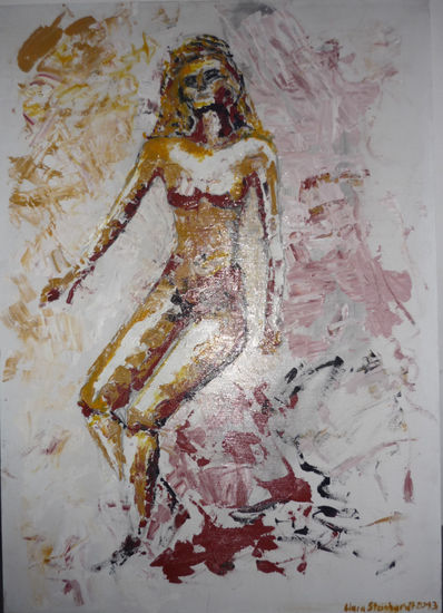 ocre Acrylic Panel Figure Painting