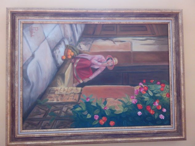 Chica comiendo un melocotón Oil Canvas Figure Painting