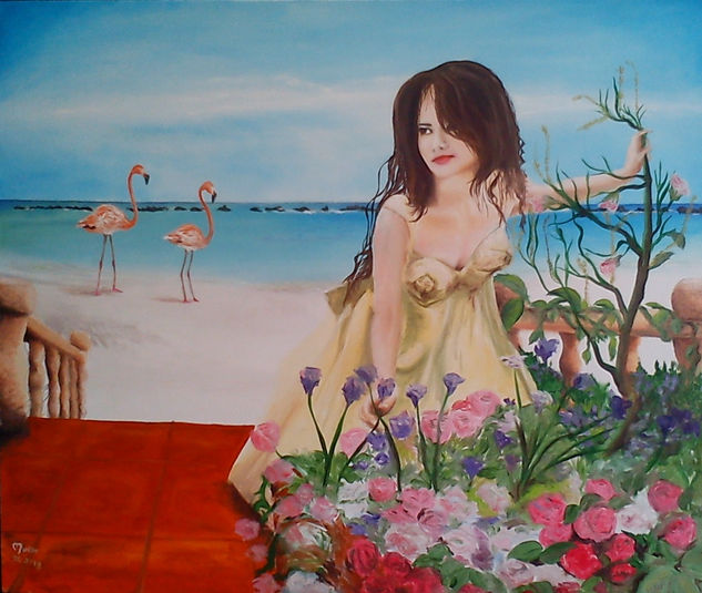 Jardinera de la playa Oil Canvas Floral Painting