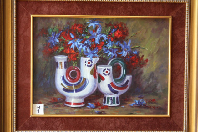 Ceramica y Flores Óleo Tabla Floral