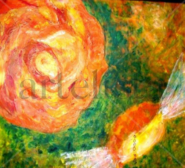 Rosa y caramelo Mixed media Textile Floral Painting