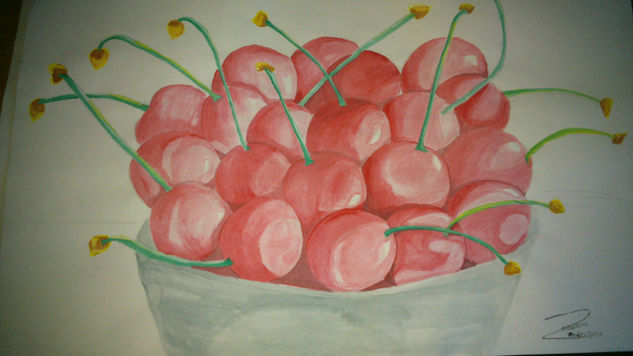 cerezas Acuarela Papel Bodegones