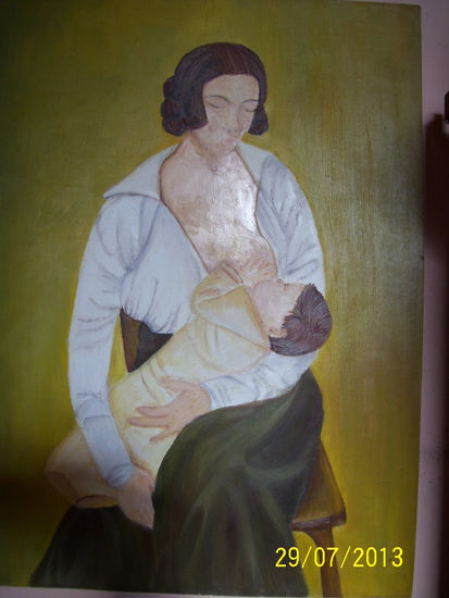 Maternidad Oil Panel Figure Painting