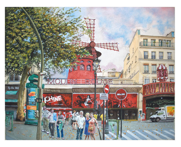 Le Moulin Rouge Acuarela Papel Paisaje