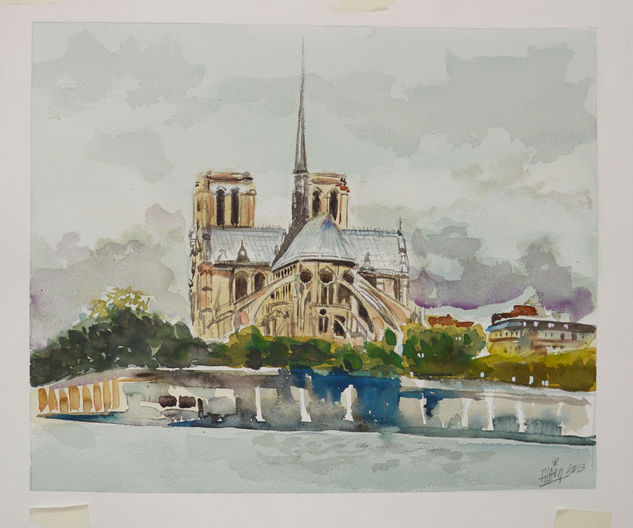 Notre Dame de Paris Nº 7 Acuarela Papel Paisaje