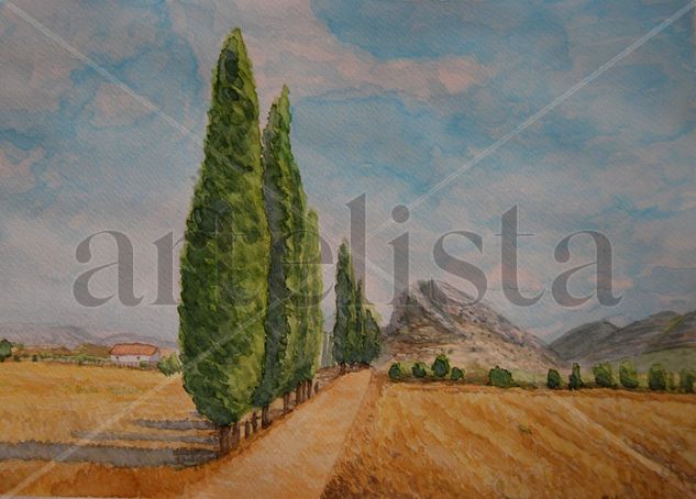 Tuscany Acuarela Papel Paisaje