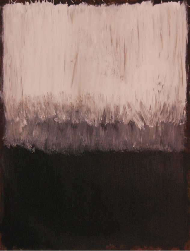blanc, gris i negre, sobre fons marró