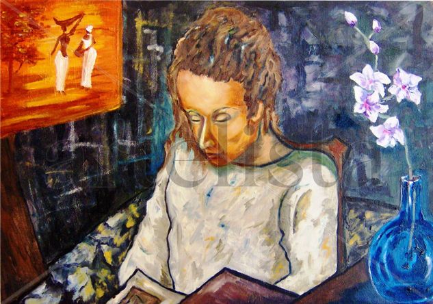 LOLA LEYENDO Oil Canvas Figure Painting