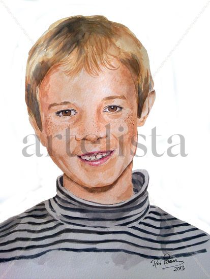 Boy nine years Watercolour Paper Portrait