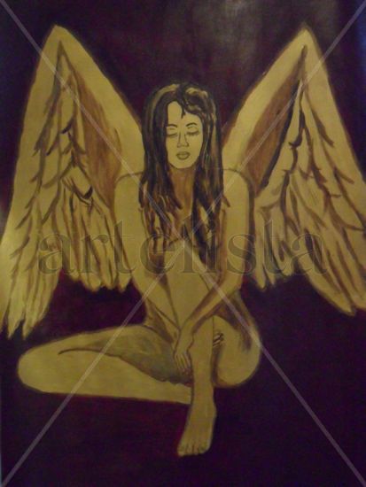 Angel dorado Acrylic Paper Figure Painting