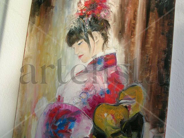 geisha sonrisa a medias Oil Canvas Figure Painting