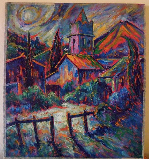 Cuadro de estilo "fauve" de 42x37 cm Oil Panel Landscaping