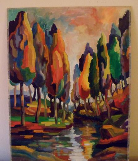 Cuadro de estilo "fauve" de 49x37 cm Oil Panel Landscaping