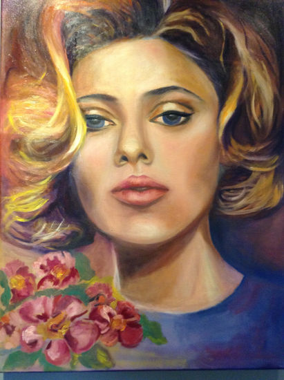 Mujer con flores Oil Textile Figure Painting