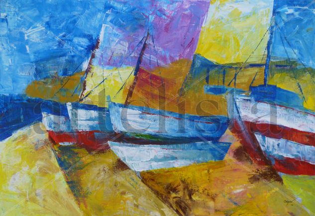 'En La Orilla' Acrylic Canvas Marine Painting