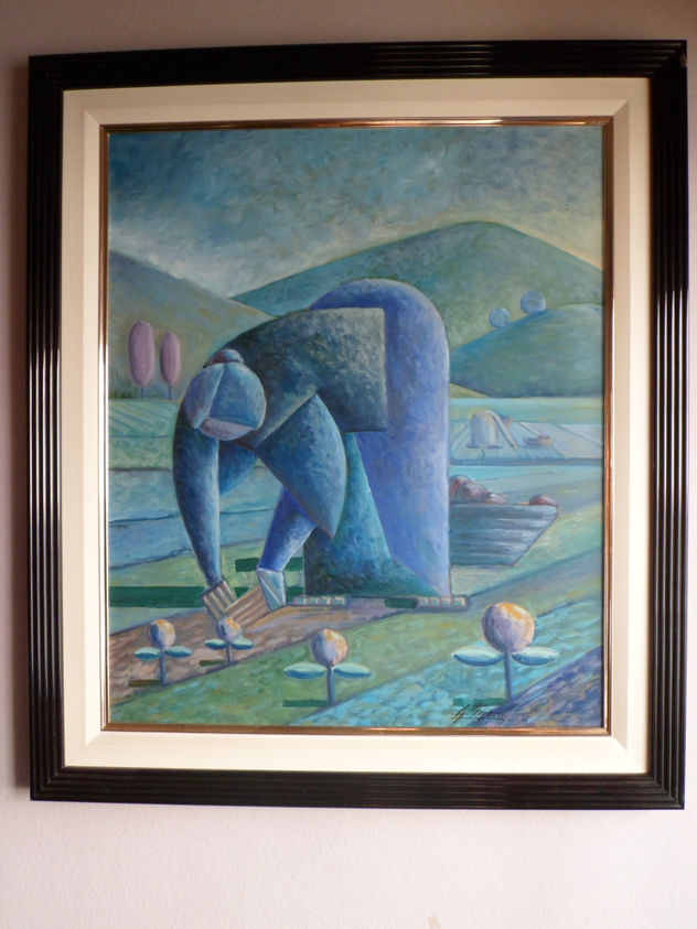 Cuadro de estilo geométrico sobre tabla de 67x59 cm
