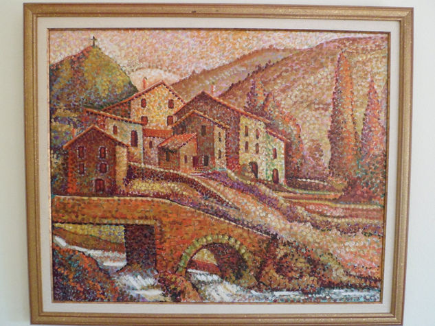 Cuadro de estilo puntillismo sobre tela de 60x49 cm Oil Textile Landscaping