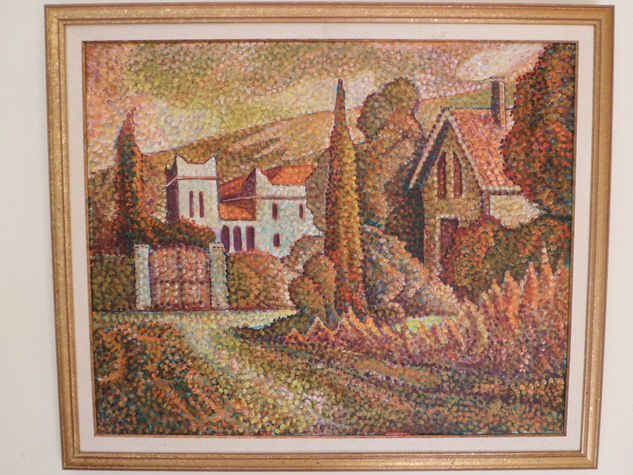 Cuadro de estilo puntillismo sobre tela de 60x49 cm Oil Textile Landscaping