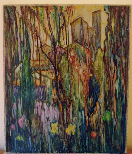 Cuadro al estilo chorritos sobre tabla de 55x46 cm