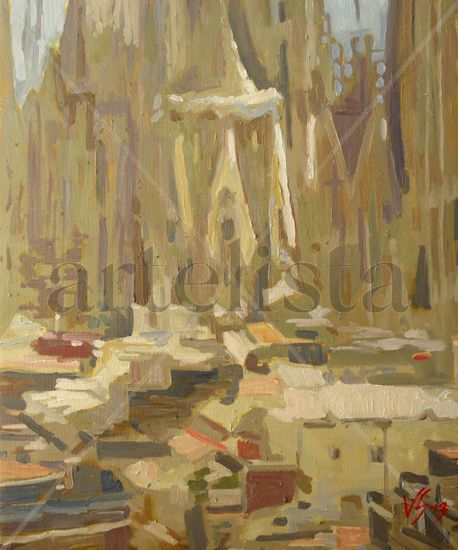 Façana de la Sagrada Familia amb llum d'estiu Oil Canvas Landscaping