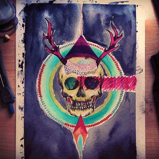 summer skull Watercolour Paper Portrait