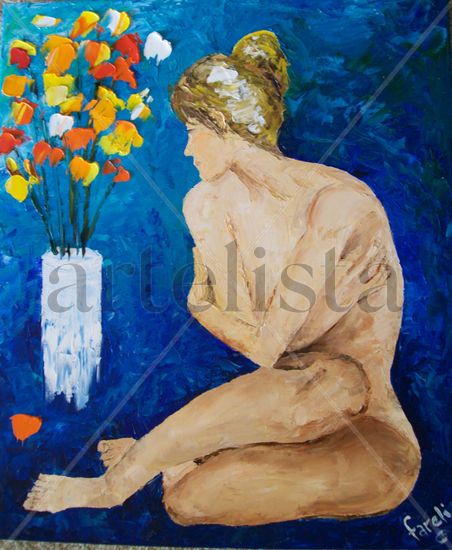 Woman in Blue Oil Canvas Nude Paintings