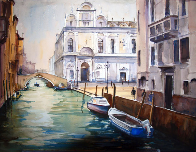 VENEZIA- RIO DEI MENDICANTI Acuarela Papel Paisaje