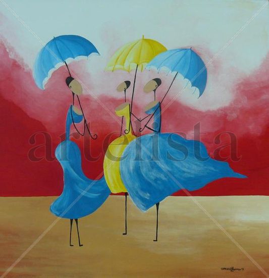 Passeio na praia Acrylic Textile Figure Painting