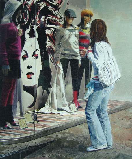 frente al escaparate Mixed media Canvas Figure Painting