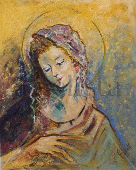 Nuestra Señora de la Luz Mixed media Canvas Figure Painting