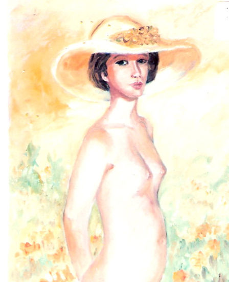 con sombrero, desnudo  bello Oil Canvas Nude Paintings