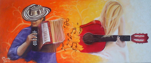 Vallenato con Guitarra y Acordeón Oil Canvas Figure Painting