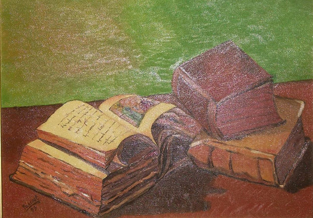 Libros (copia) Oil Panel Still Life Paintings