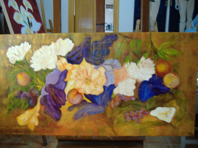 Obra Media Mixta Lienzo Floral