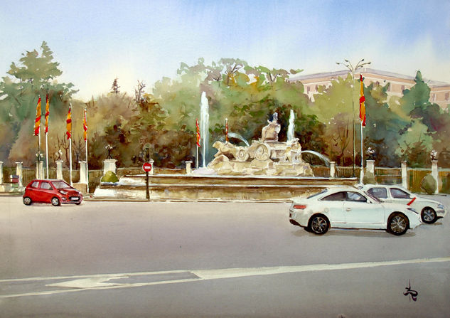 PLAZA DE CIBELES Acuarela Papel Paisaje