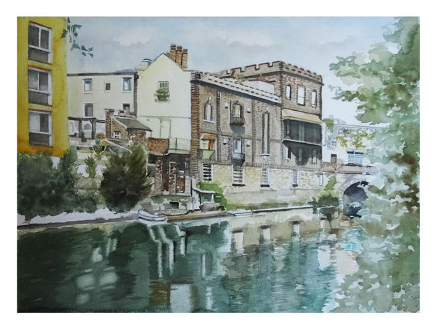 La casa sobre el Rio Acuarela 46 X 61 Acuarela Papel Paisaje