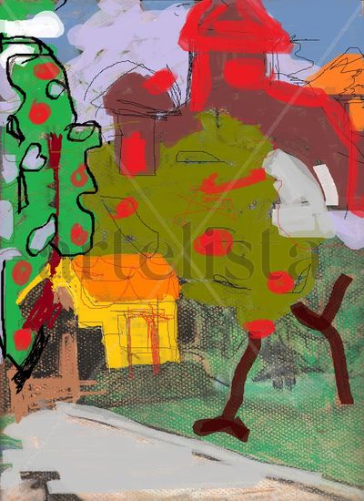 La casa encantada Mixed media Card Landscaping