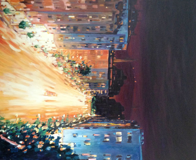 La Rambla vista de noche Oil Canvas Landscaping