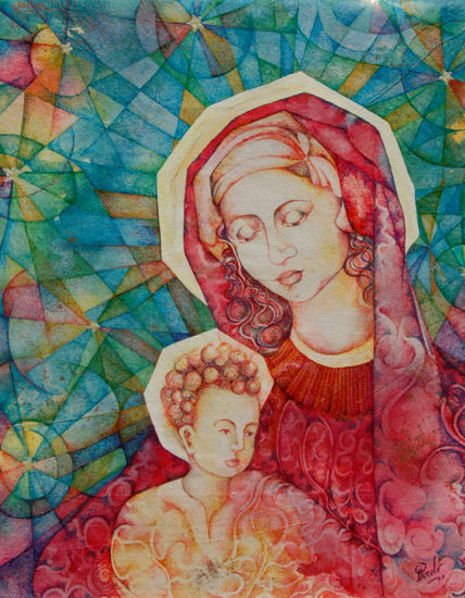 La Madre con el Niño Mixed media Canvas Portrait