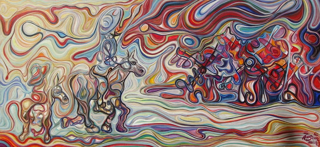 Quijote y Sancho en los molinos de viento