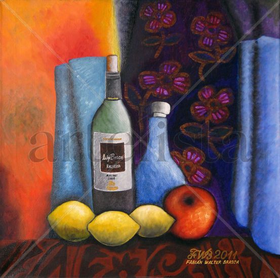 Bodegón con Luigi Bosca (Still life with Luigi Bosca) Media Mixta Tela Bodegones