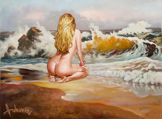 I wait for the waves, not the ship Óleo Lienzo Desnudos