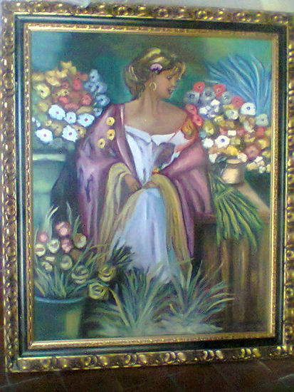 DAMA ENTRE FLORES Oil Canvas Portrait