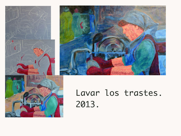 Lavar los trastes o trastos Acrylic Canvas Figure Painting