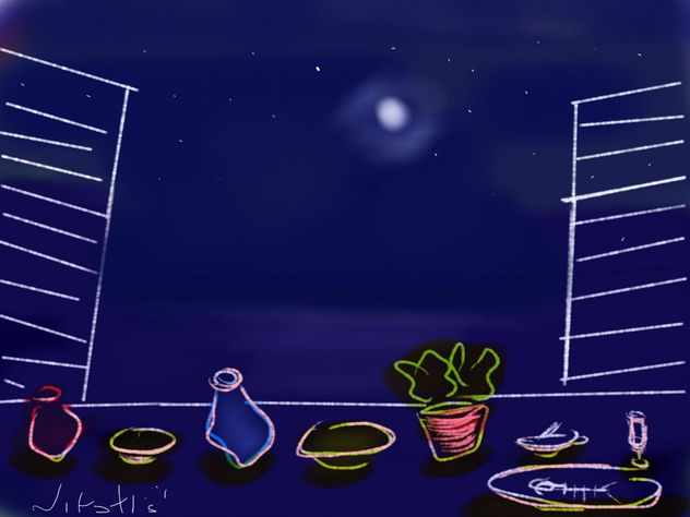 a summer night on balcony