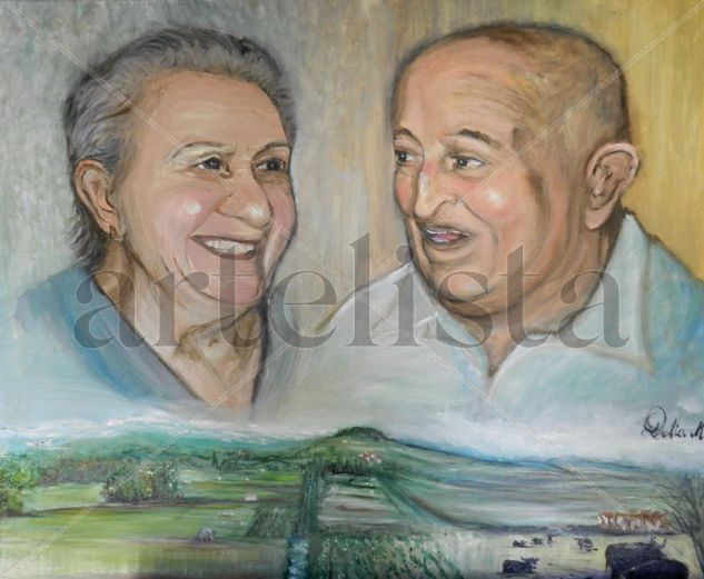 Abuelos y una vida Oil Canvas Portrait