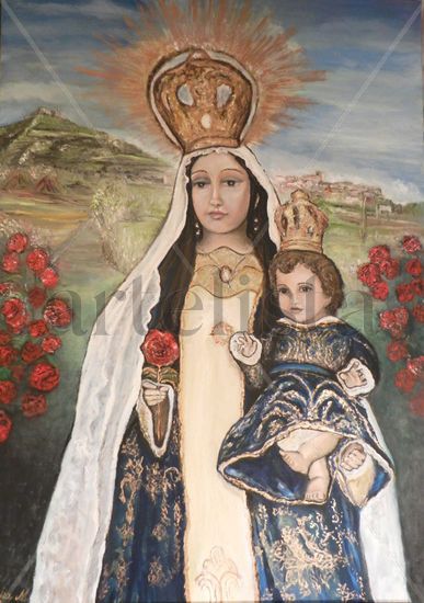 Virgen de la Rosa Oil Canvas Figure Painting