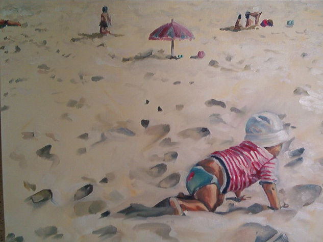 niño en la playa Oil Canvas Landscaping